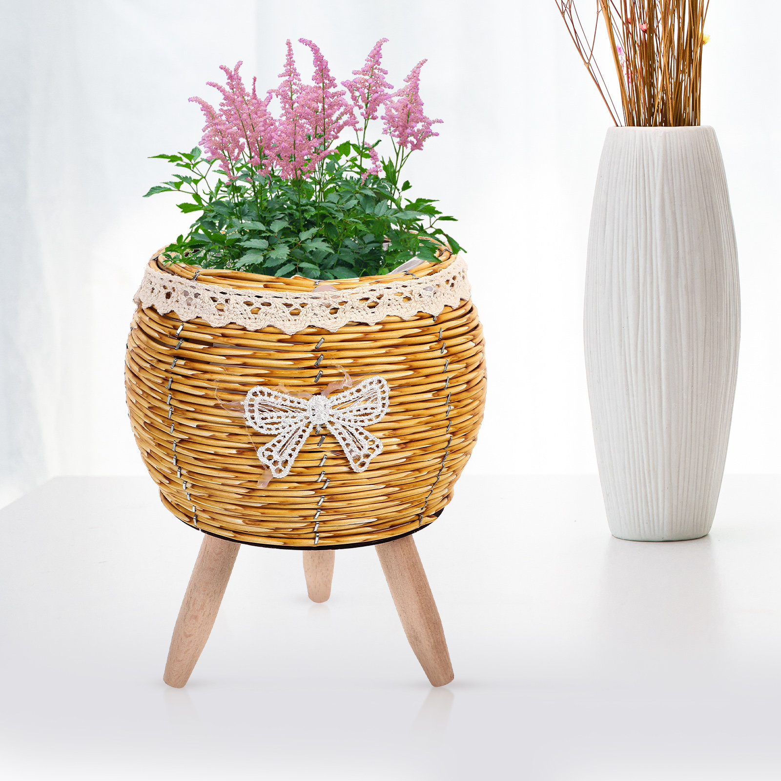 Wood and Straw Flower Pot Hold - đánh giá và giá Bonsai Garden Indoor