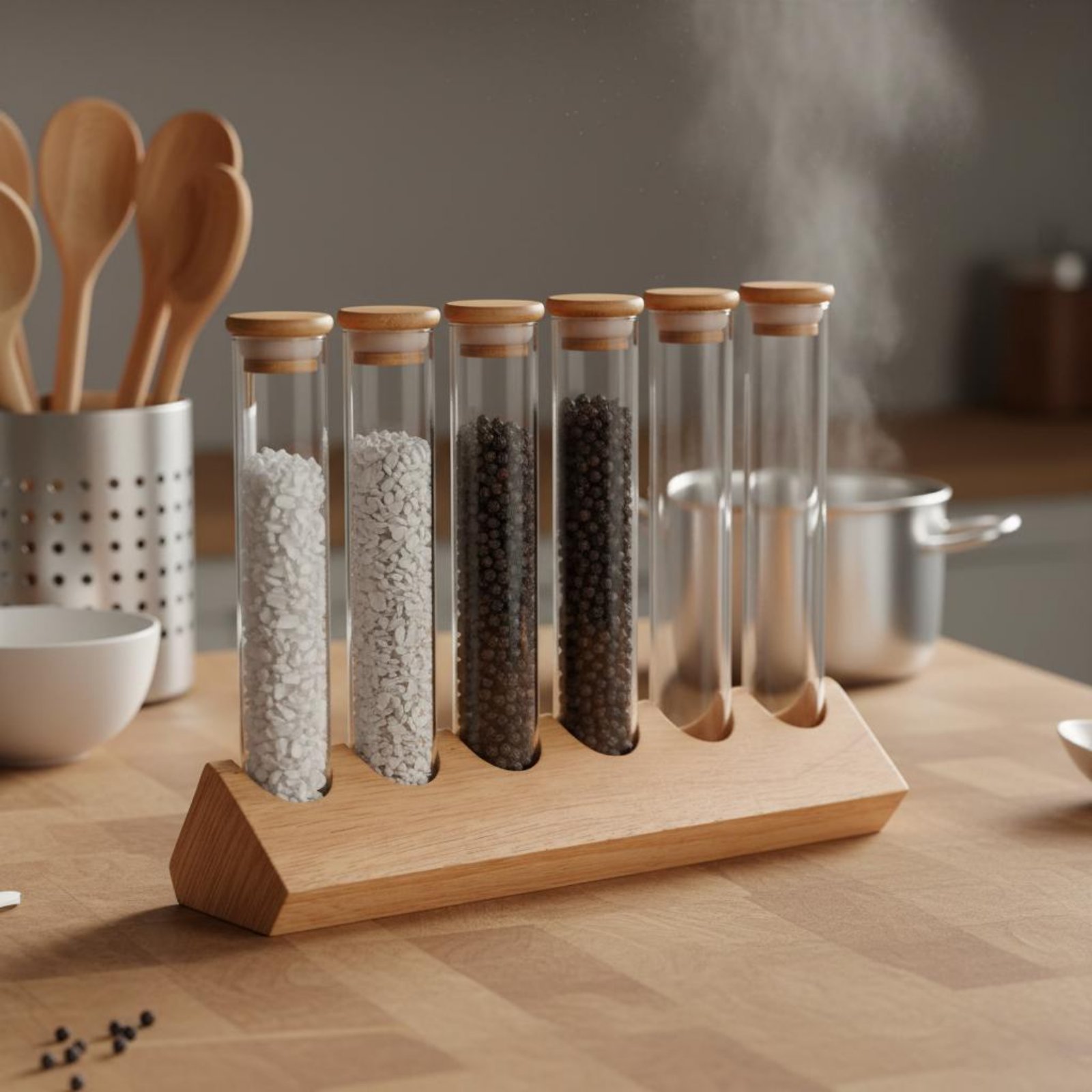 Glass Tube Container Set with  - đánh giá và giá Display Stand Wood
