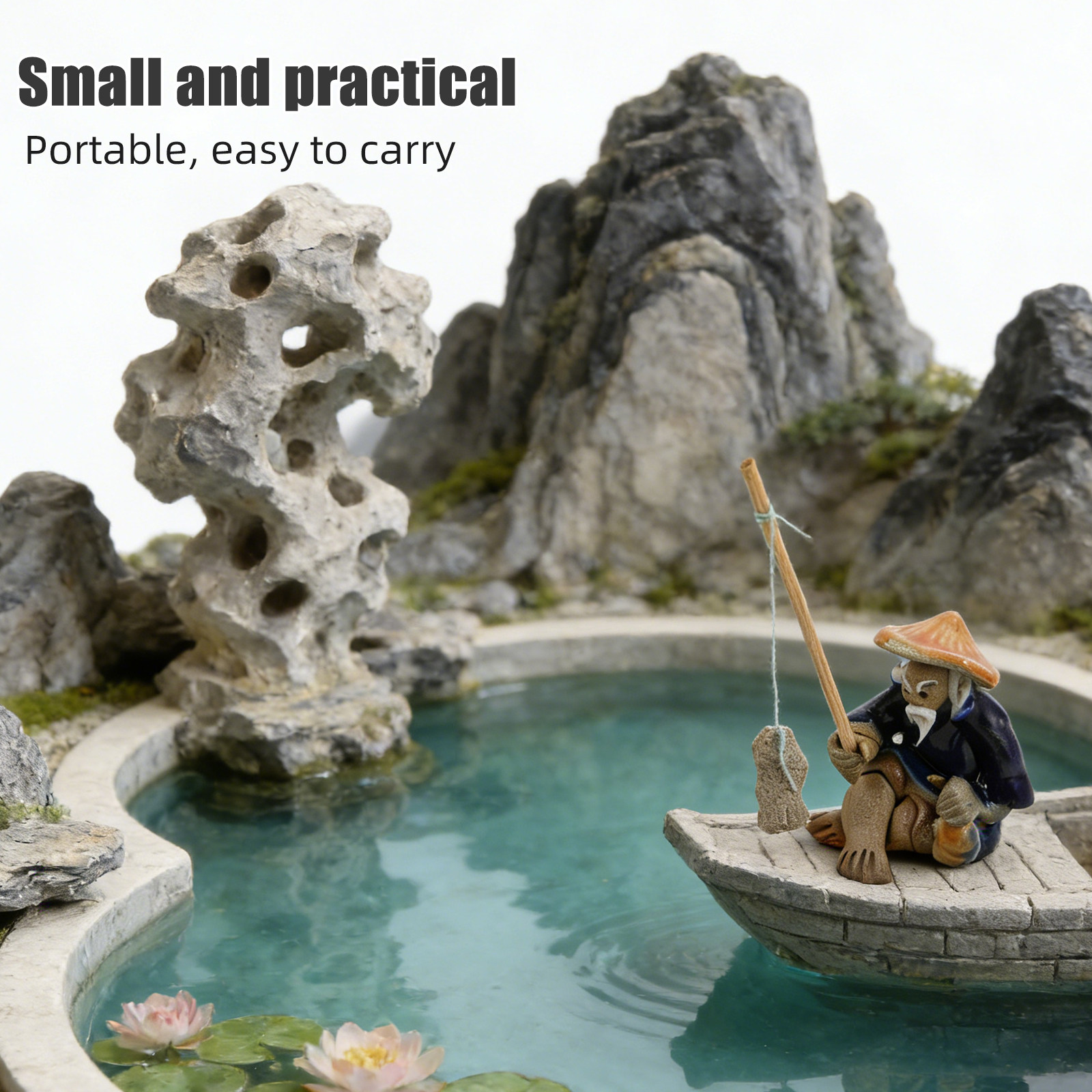 Mini Ceramic Fisherman Sculptu - đánh giá và giá Bonsai Garden Landscape Design